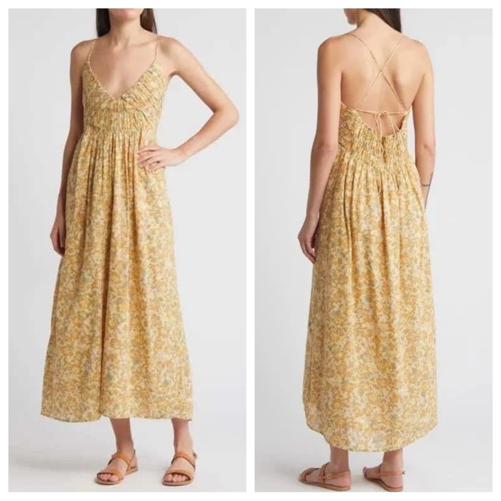NWT Treasure & Bond Mustard Yellow Floral Halter Dress Size M